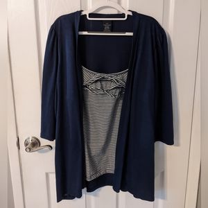 Layered Striped Ruffle Cami and Navy Blue Cardigan from Faded Glory Size 3X